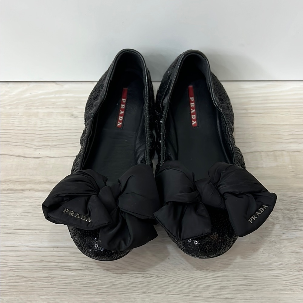 Prada Black Bow Detail Ballet Flats